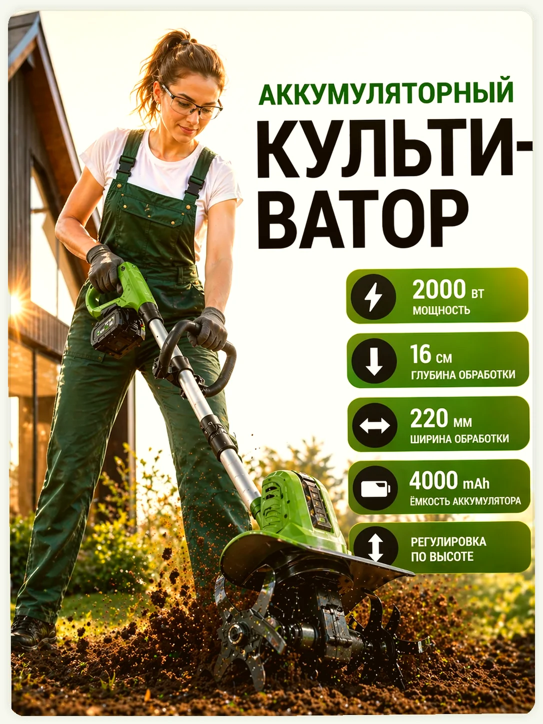 Культиватор в работе на участке